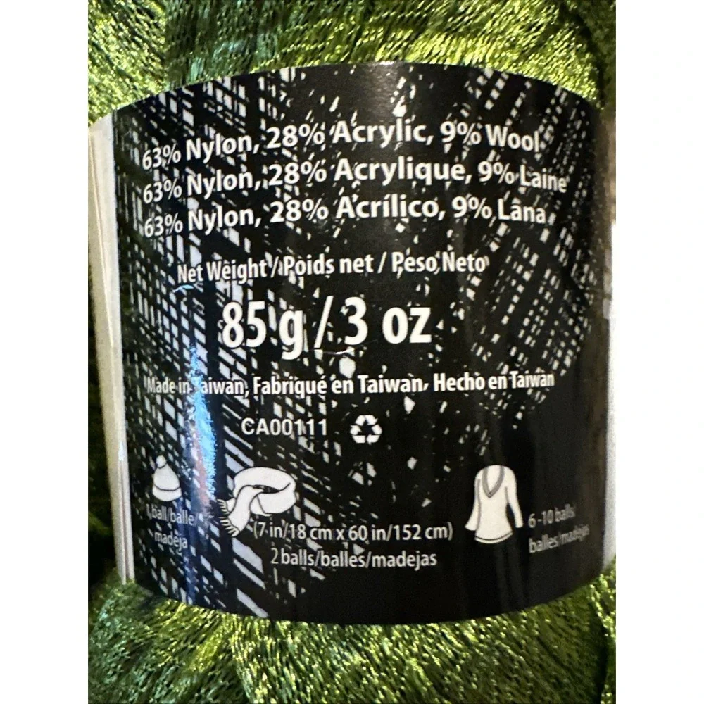2 Skeins Patons Metallic Green Yarn (Discontinued) 95244